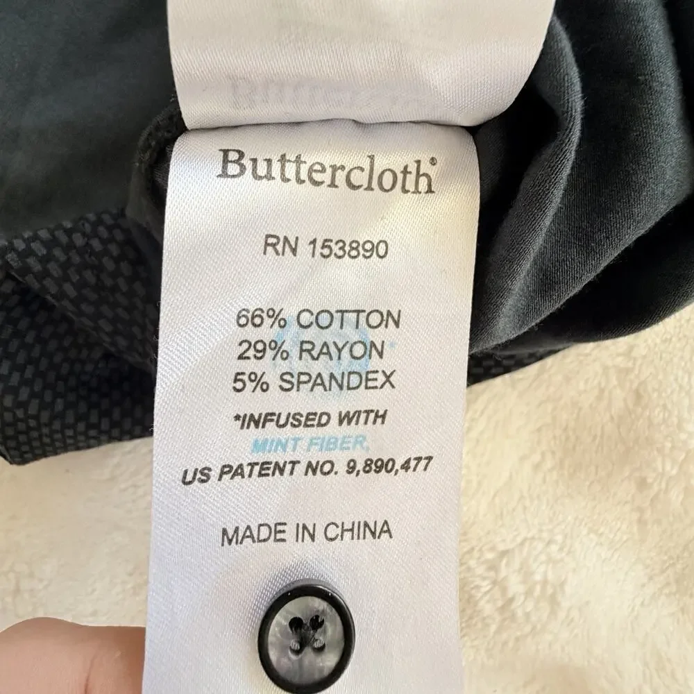 Buttercloth Established in Icy Cotton Mens Black Pattern Polo Shirt XL $138